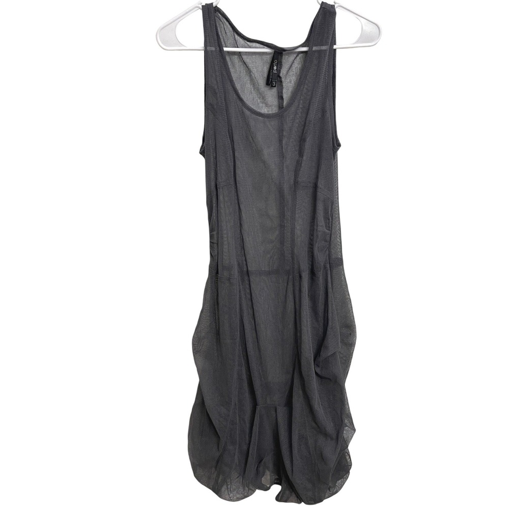 Porto Sheer Mesh Lagenlook Balloon Hem Dress Charcoal Gray Artsy Oversized 3 L